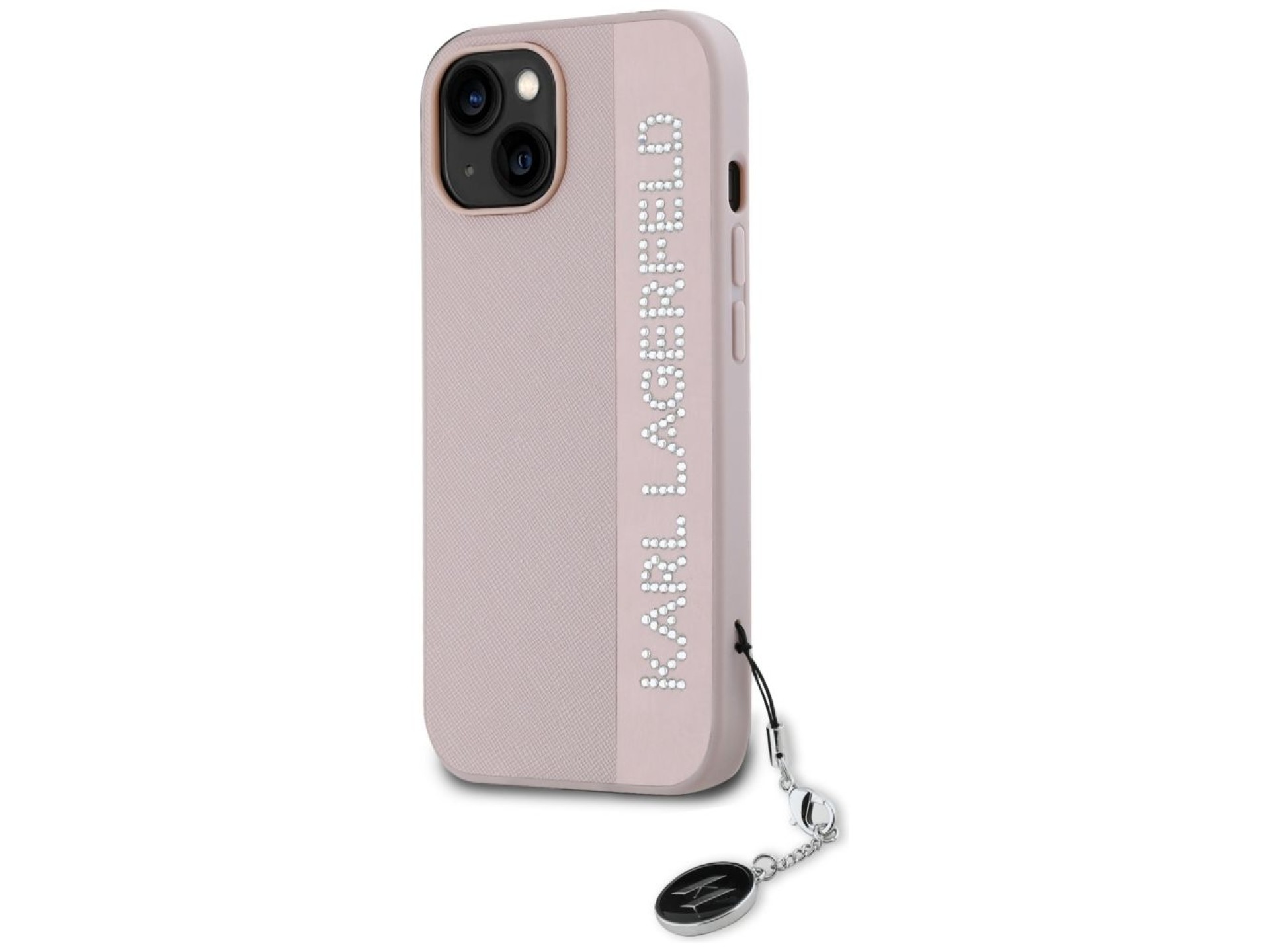 Karl Lagerfeld Saffiano Rhinestones & Charm case for iPhone 15 / 14 / 13 - pink