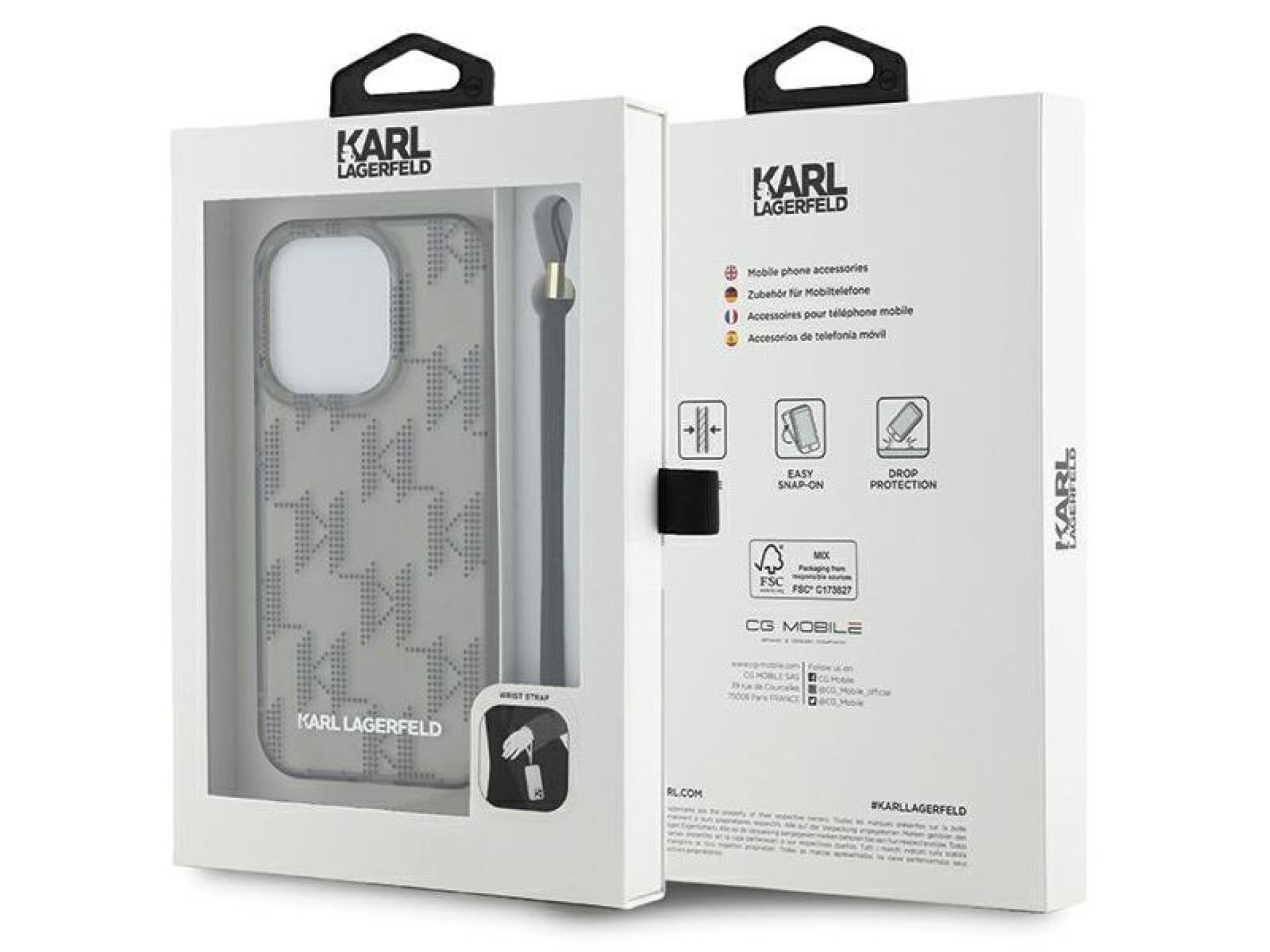 Karl Lagerfeld IML Mono KL Pattern & Cord case for iPhone 15 Pro Max - black