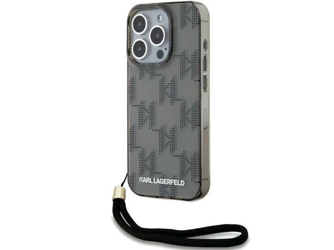 Karl Lagerfeld IML Mono KL Pattern & Cord case for iPhone 15 Pro Max - black