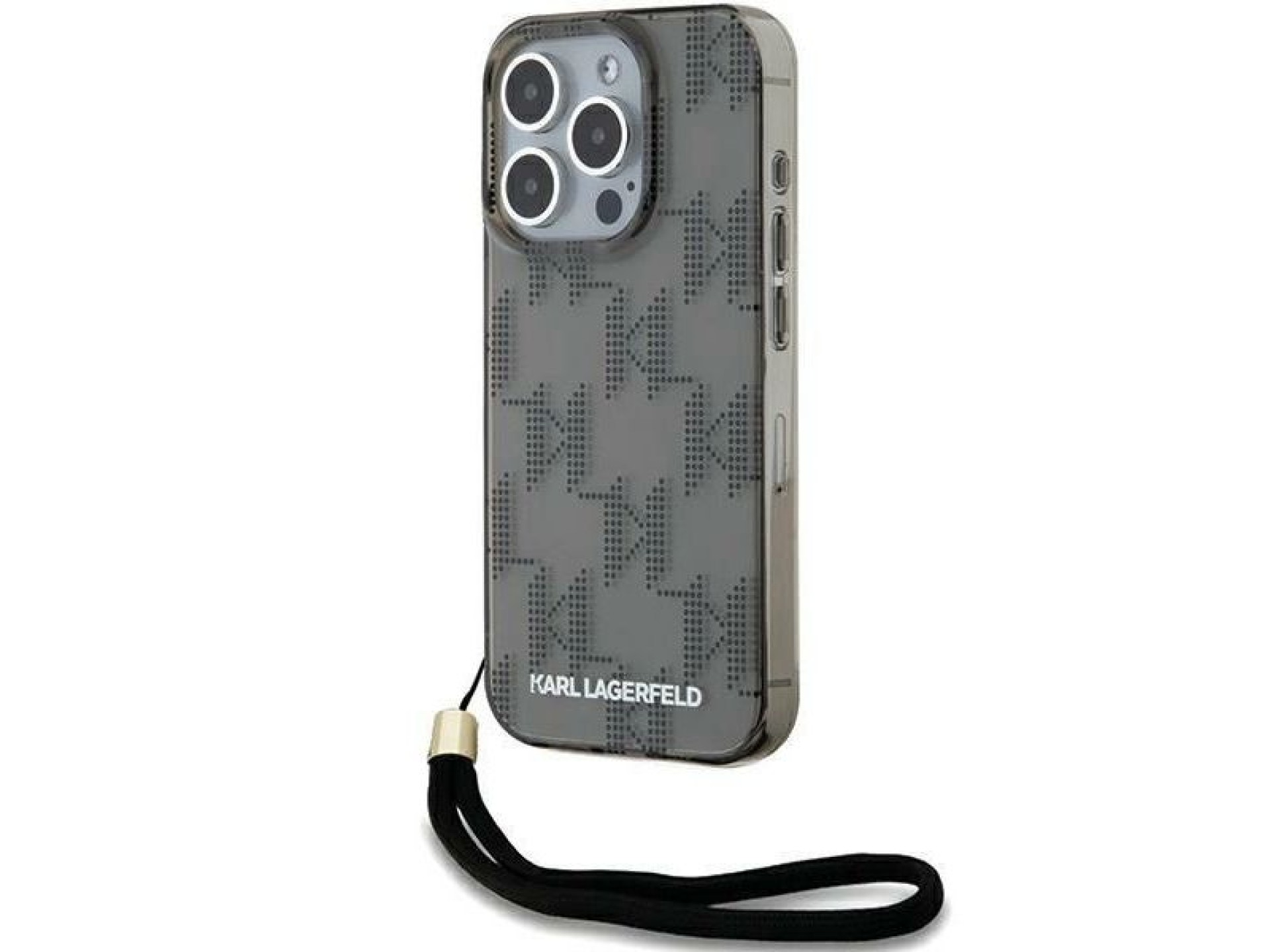 Karl Lagerfeld IML Mono KL Pattern & Cord case for iPhone 15 Pro Max - black