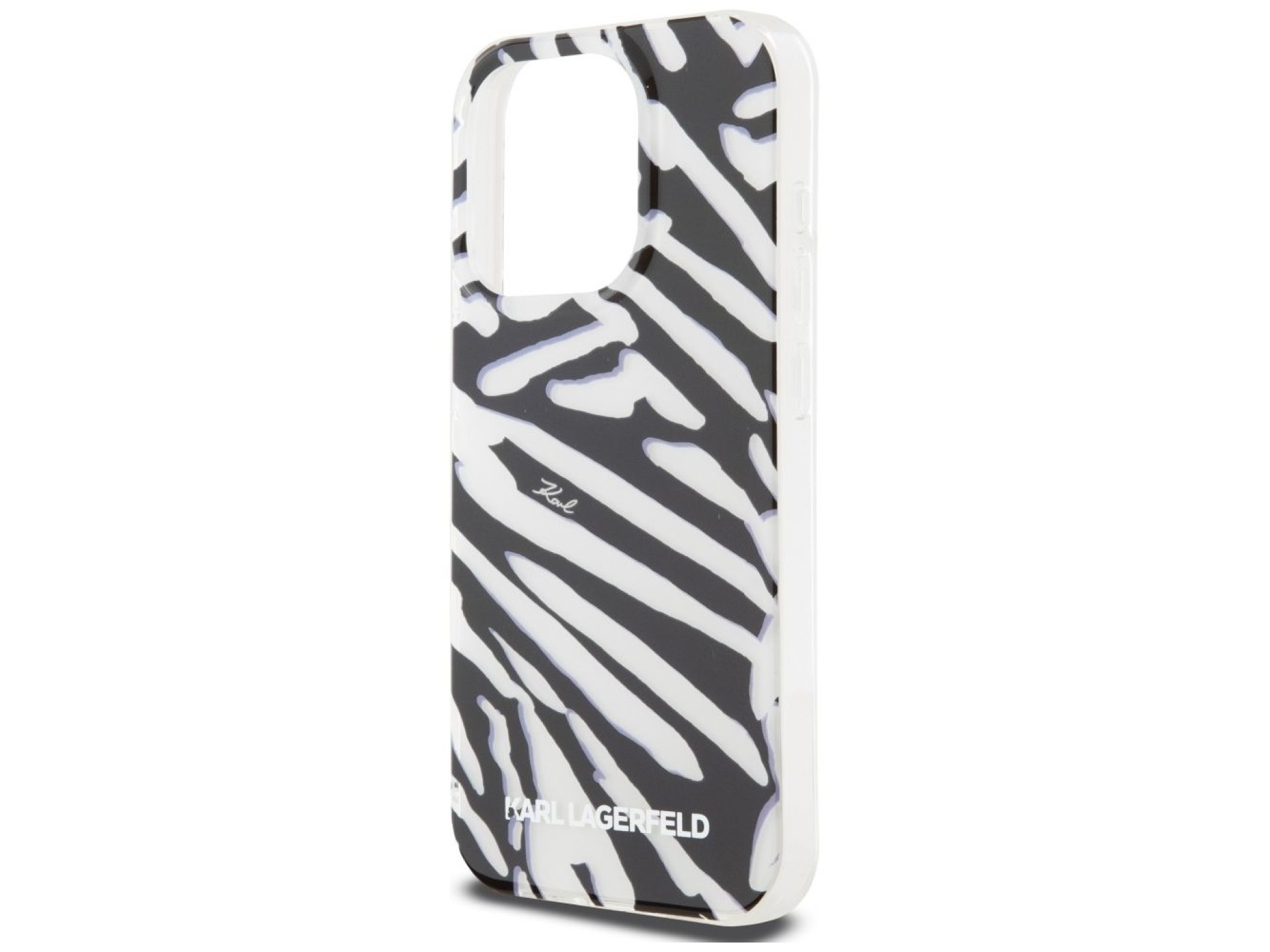 Capa Karl Lagerfeld IML com estampa de zebra e cordão para iPhone 15 Pro Max - preta