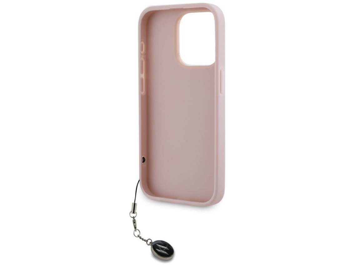 Capa Karl Lagerfeld Saffiano com strass e pingentes para iPhone 15 Pro Max - rosa