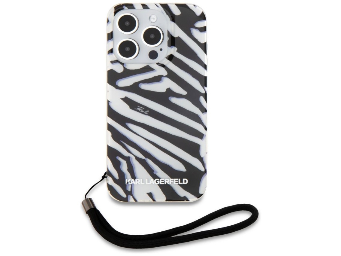 Capa Karl Lagerfeld IML com estampa de zebra e cord�o para iPhone 15 Pro Max - preta