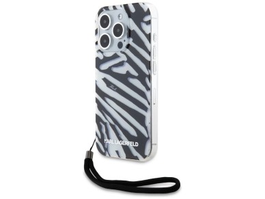 Karl Lagerfeld IML Zebra Pattern & Cord case for iPhone 15 Pro Max - black