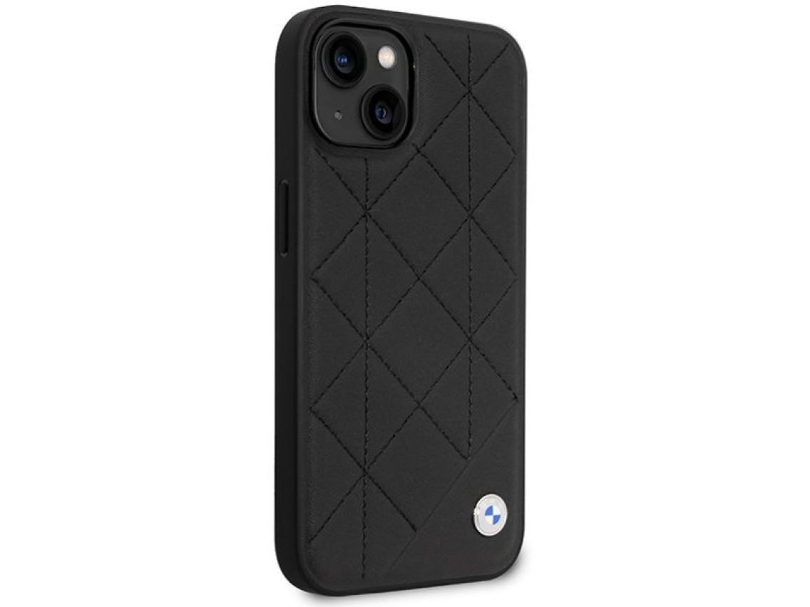 Capa BMW BMHCP14S22RQDK para iPhone 14 6.1" em couro acolchoado preto/preto