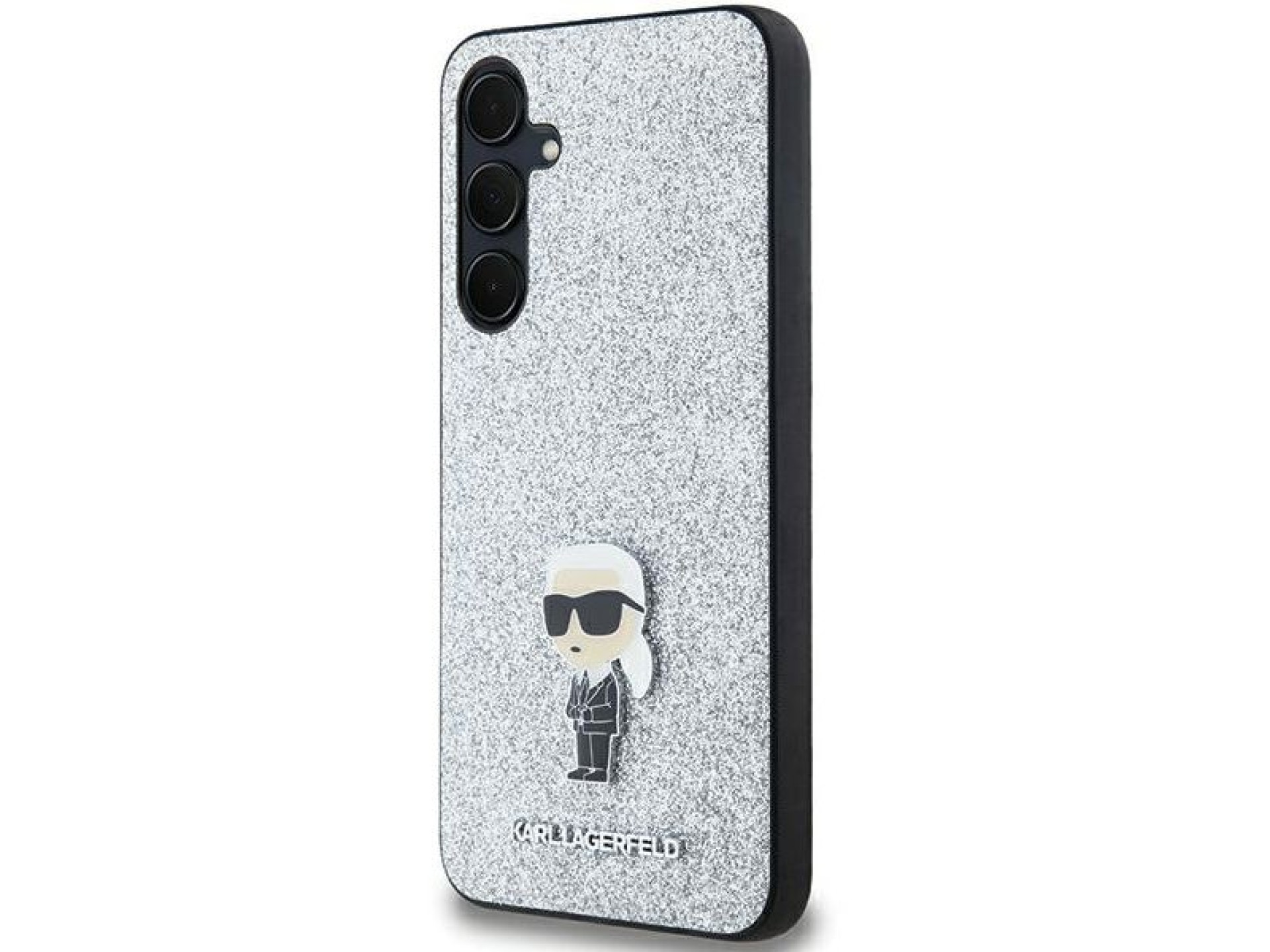 Capa Karl Lagerfeld Fixed Glitter Ikonik Logo Metal Pin para Samsung Galaxy A35 - prata