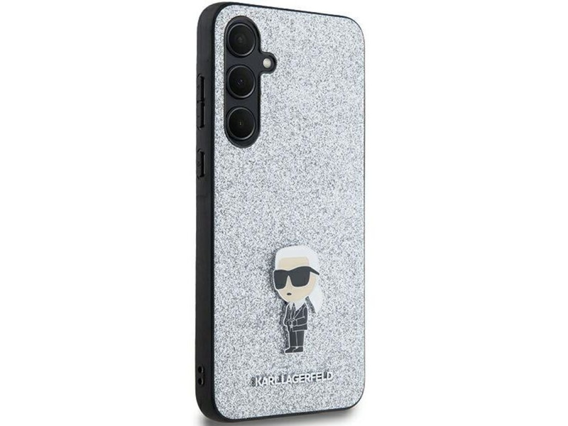 Capa Karl Lagerfeld Fixed Glitter Ikonik Logo Metal Pin para Samsung Galaxy A35 - prata
