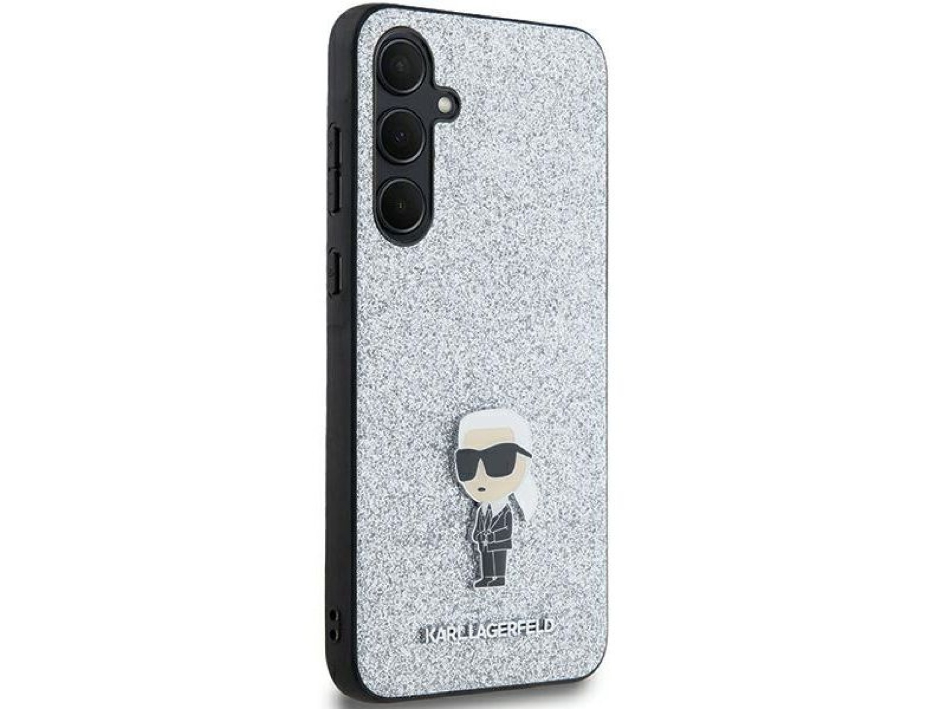 Capa Karl Lagerfeld Fixed Glitter Ikonik Logo Metal Pin para Samsung Galaxy A35 - prata