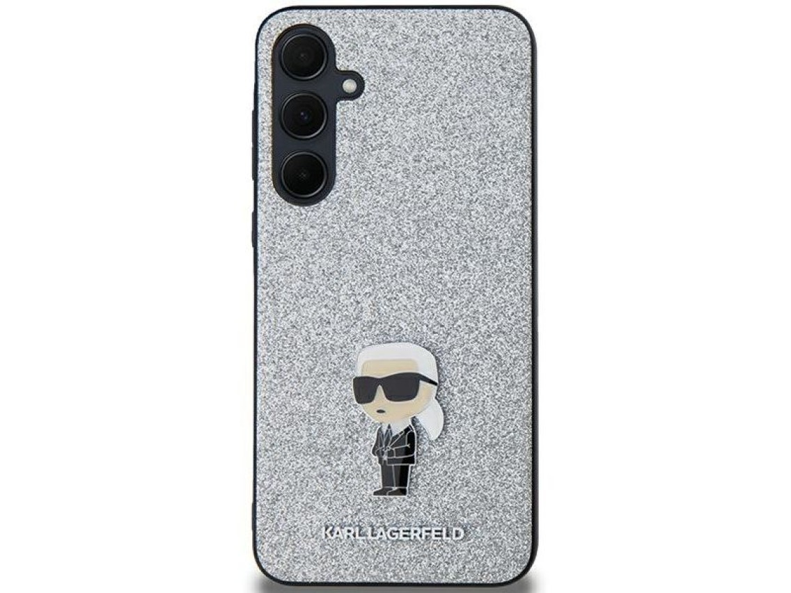 Capa Karl Lagerfeld Fixed Glitter Ikonik Logo Metal Pin para Samsung Galaxy A35 - prata