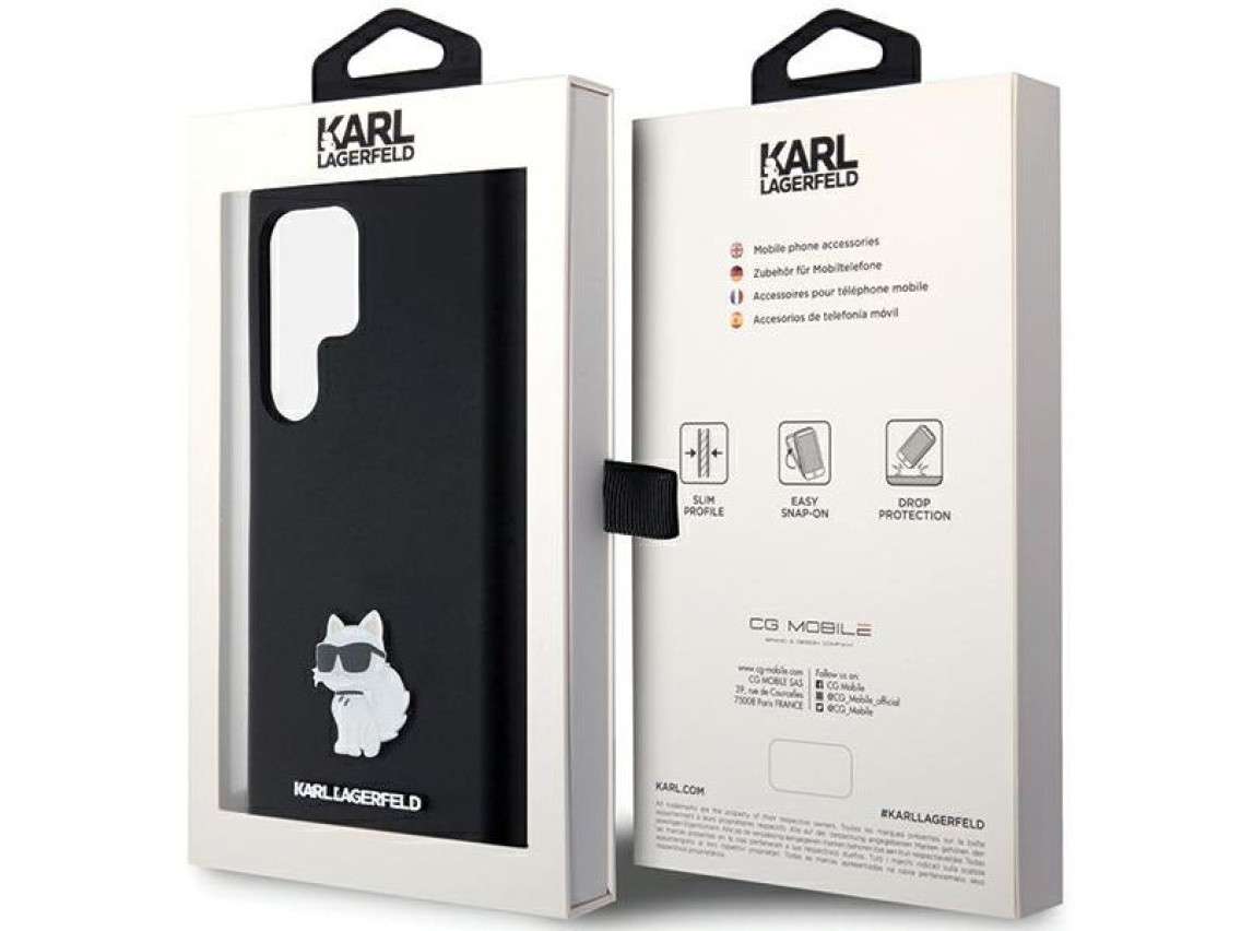 Karl Lagerfeld Silicone Choupette Metal Pin case for Samsung Galaxy S24 Ultra - black