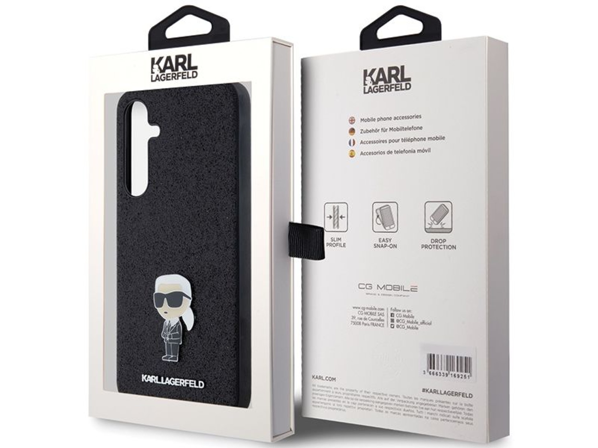 Funda con pin metálico y logo Ikonik fijo con purpurina de Karl Lagerfeld para Samsung Galaxy A30 -