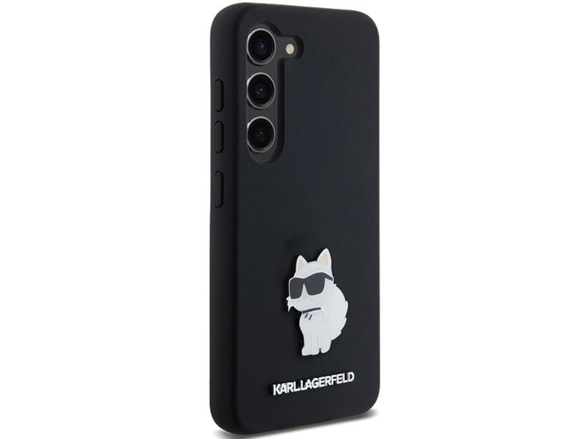 Capa de silicone Karl Lagerfeld Choupette com alfinete metálico para Samsung Galaxy S24 - preta
