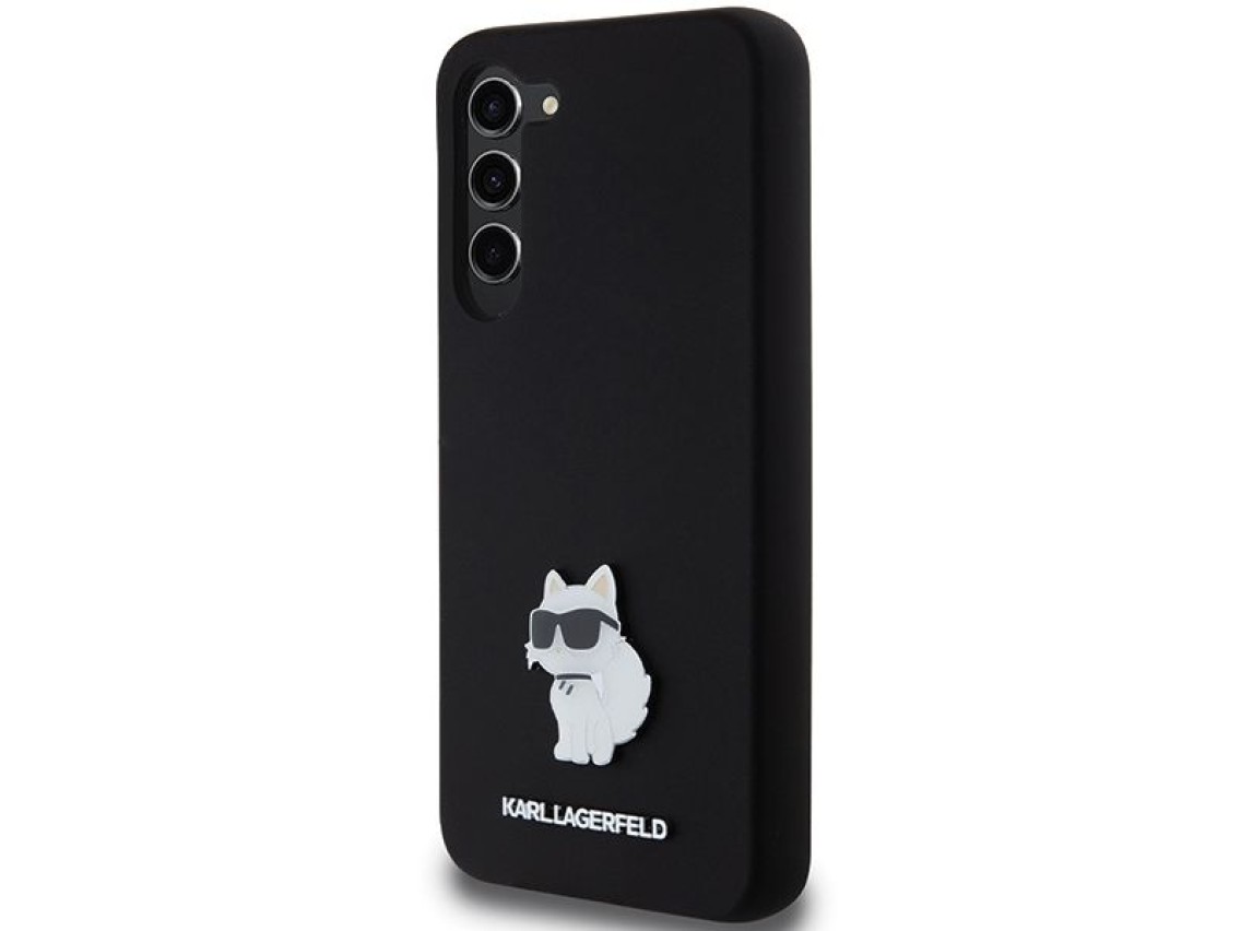 Funda de silicona Karl Lagerfeld Choupette con pasador metálico para Samsung Galaxy S24+ - negra
