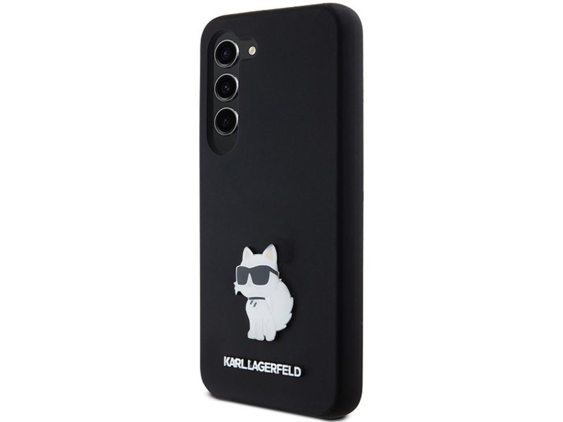 Capa de silicone Karl Lagerfeld Choupette com alfinete metálico para Samsung Galaxy S24 - preta