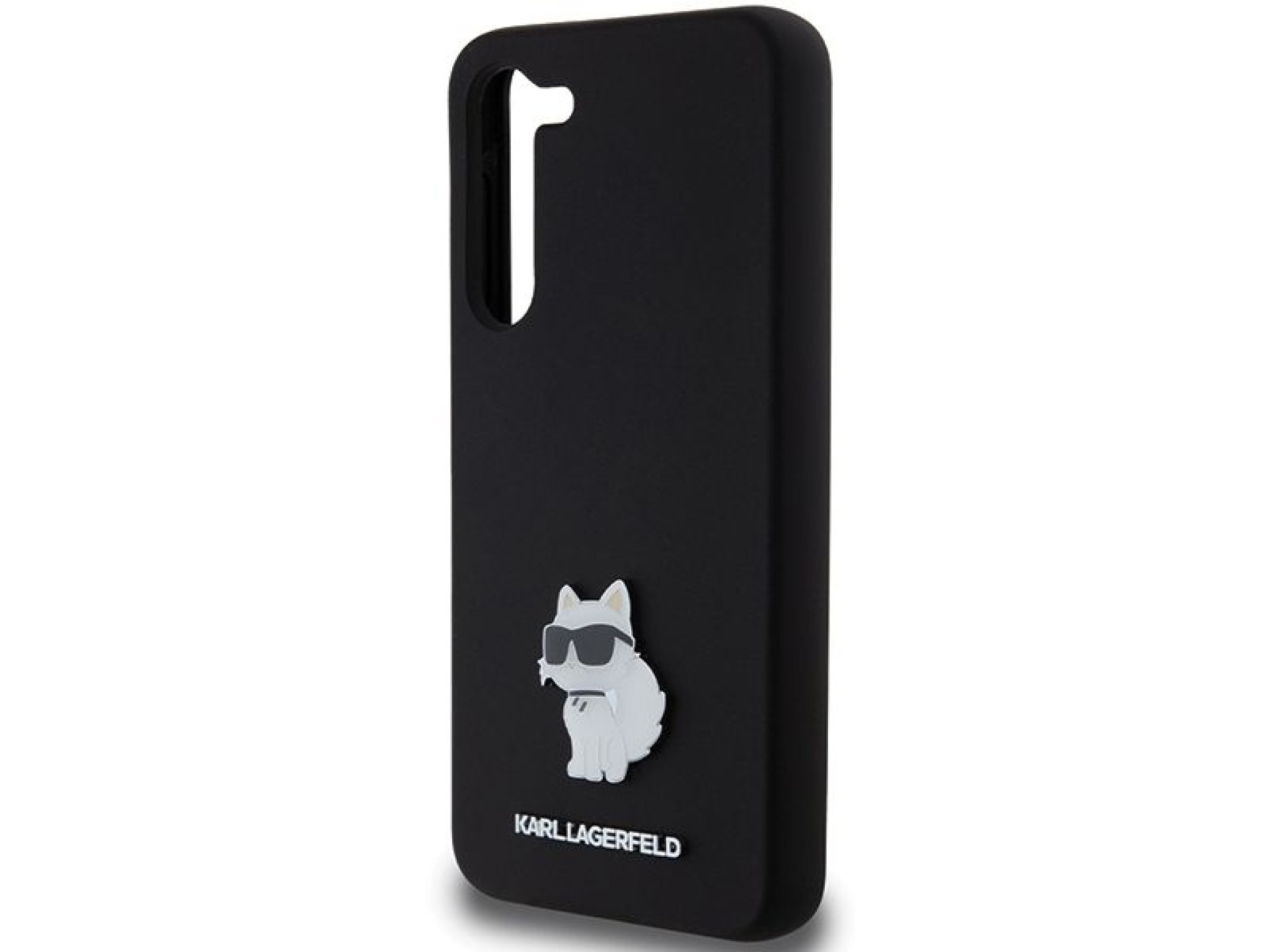 Funda de silicona Karl Lagerfeld Choupette con pasador metálico para Samsung Galaxy S24+ - negra