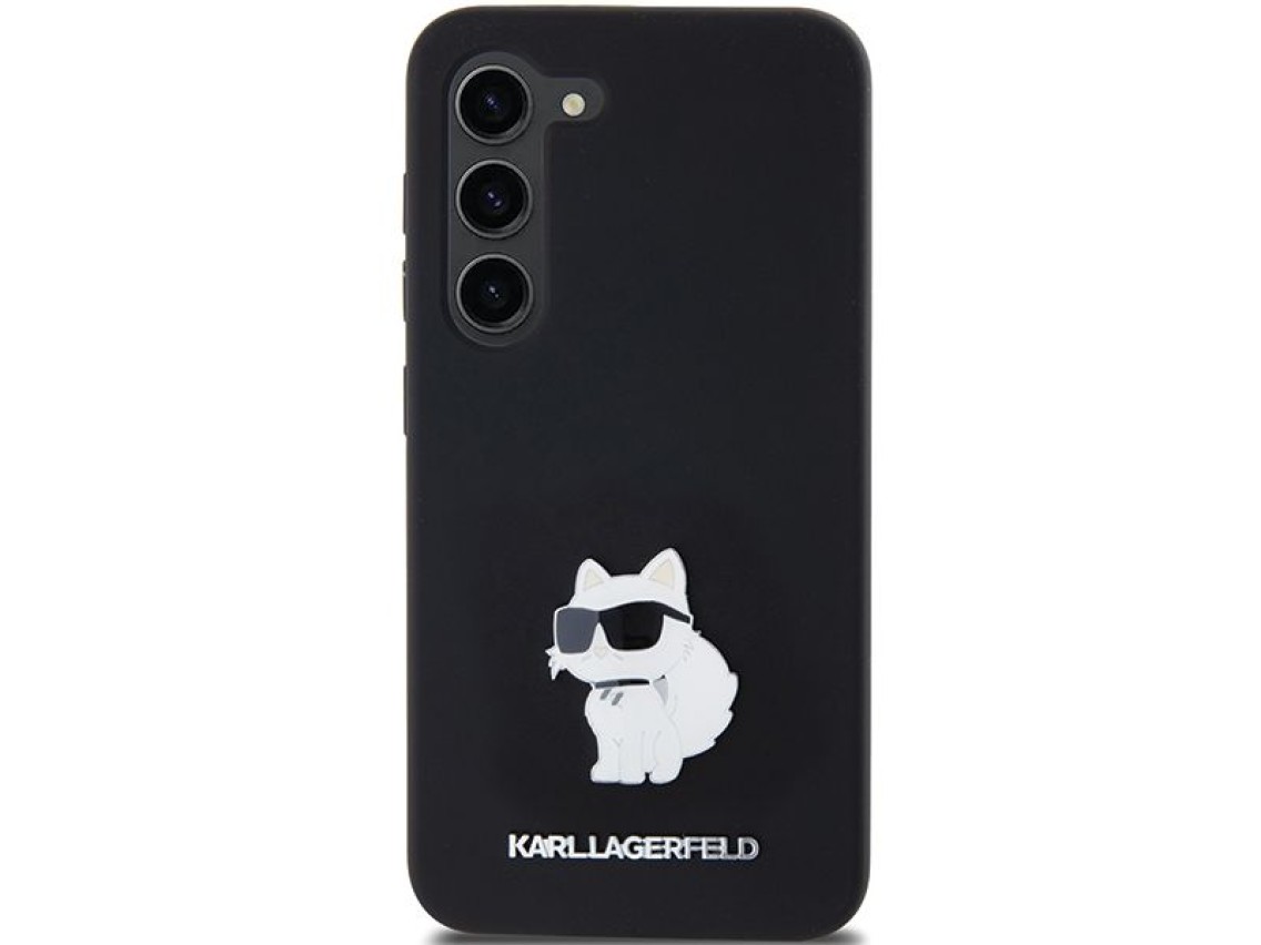 Capa de silicone Karl Lagerfeld Choupette com alfinete metálico para Samsung Galaxy S24 - preta