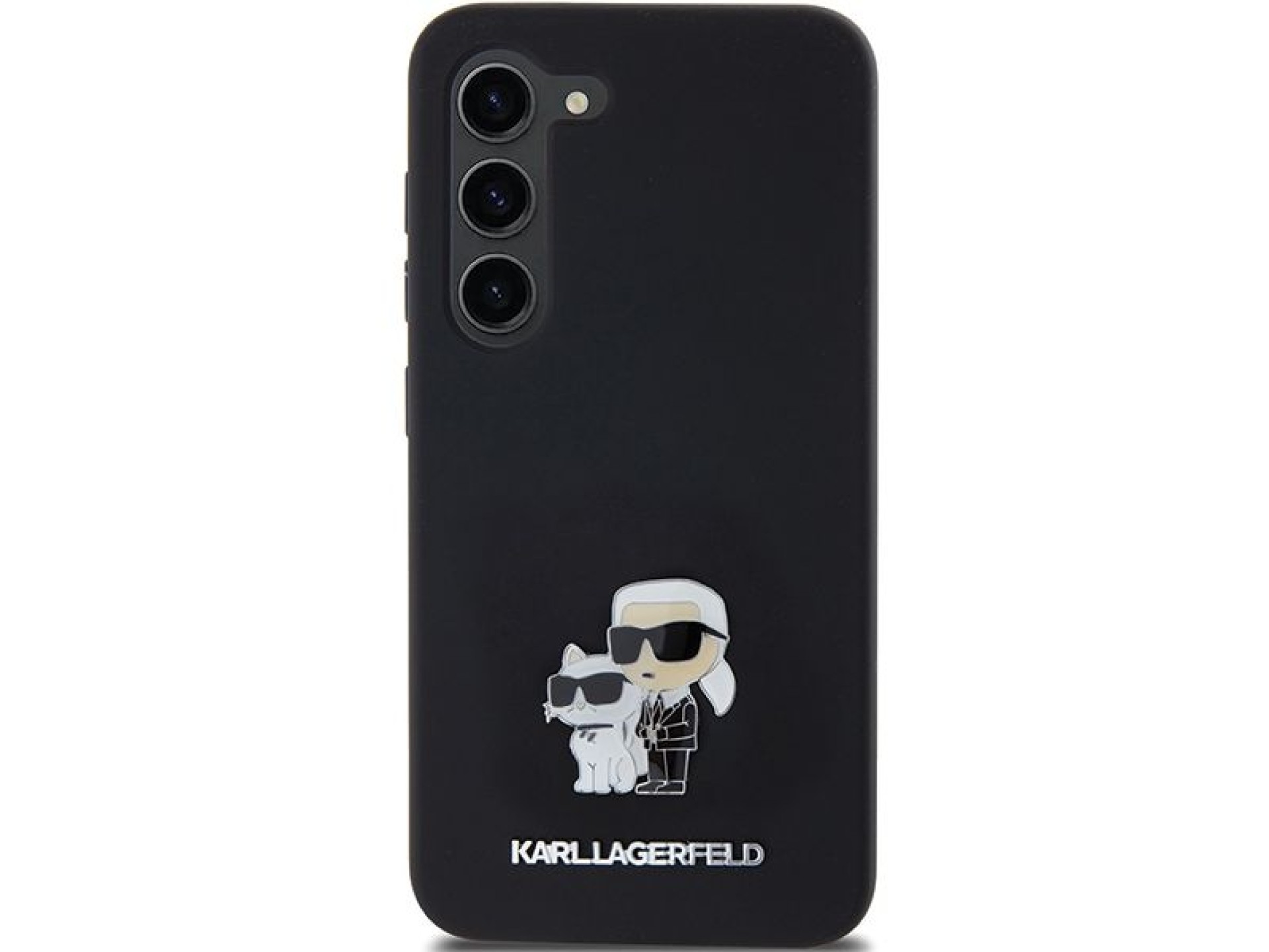 Capa de silicone Karl Lagerfeld Karl&Choupette com pino de metal para Samsung Galaxy S24 - preta