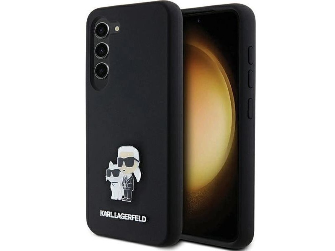 Capa de silicone Karl Lagerfeld Karl&Choupette com pino de metal para Samsung Galaxy S24 - preta