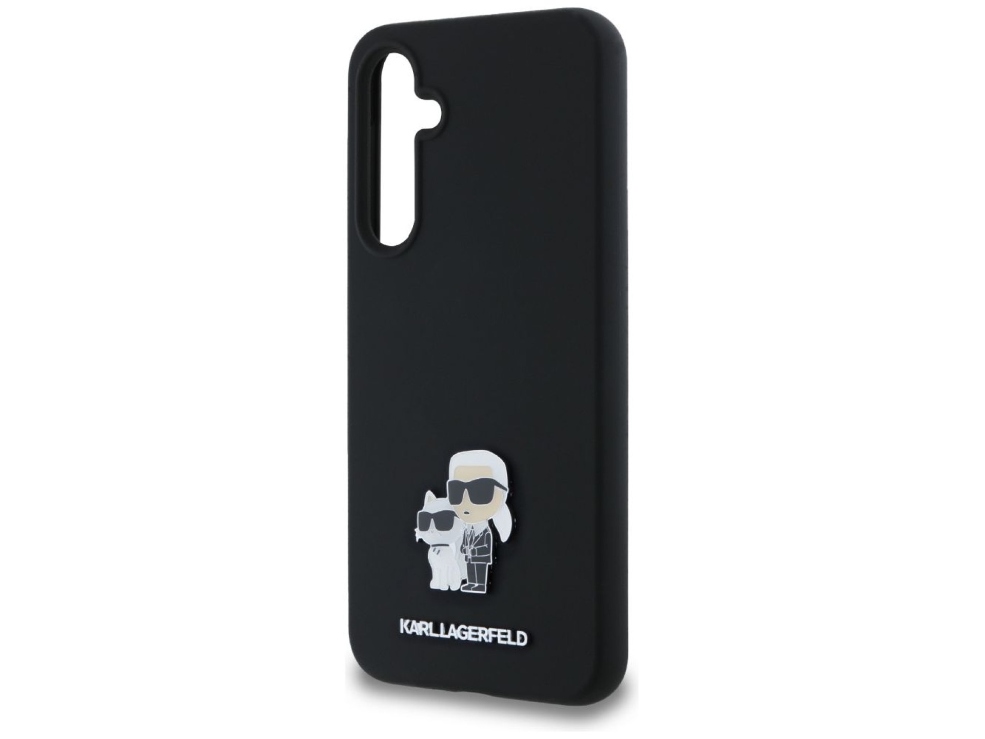 Funda de silicona Karl&Choupette con pin metálico de Karl Lagerfeld para Samsung Galaxy A35 - negra