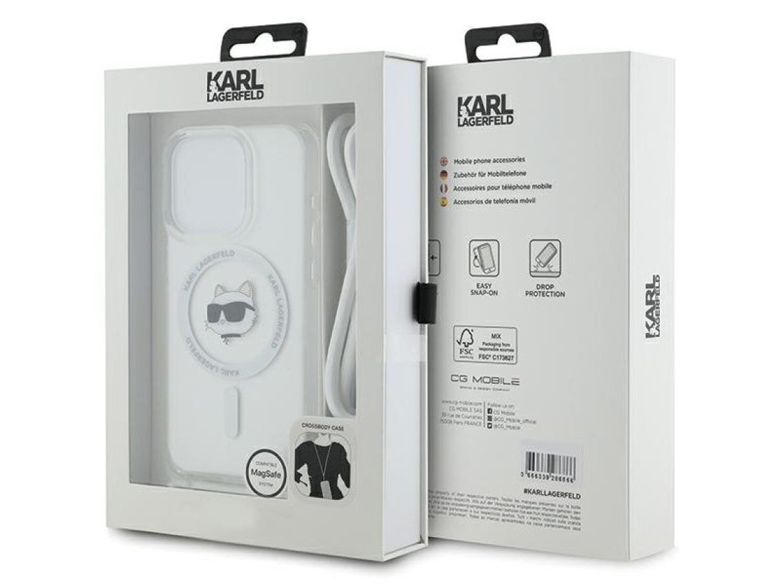 Capa MagSafe Karl Lagerfeld IML Choupette Head & Cord para iPhone 15 Pro - transparente