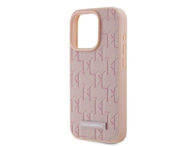 Karl Lagerfeld Leather Monogram Metal Logo case for iPhone 15 Pro - pink Karl Lagerfeld Leather Monogram Metal Logo case for iPhone 15 Pro - pink
