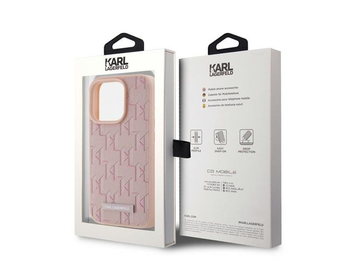 Karl Lagerfeld Leather Monogram Metal Logo case for iPhone 15 Pro - pink