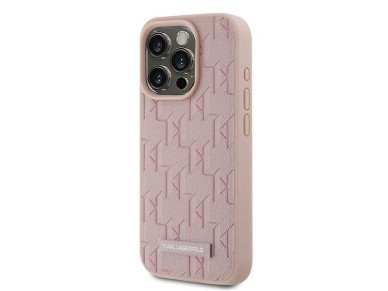 Karl Lagerfeld Leather Monogram Metal Logo case for iPhone 15 Pro - pink Karl Lagerfeld Leather Monogram Metal Logo case for iPhone 15 Pro - pink