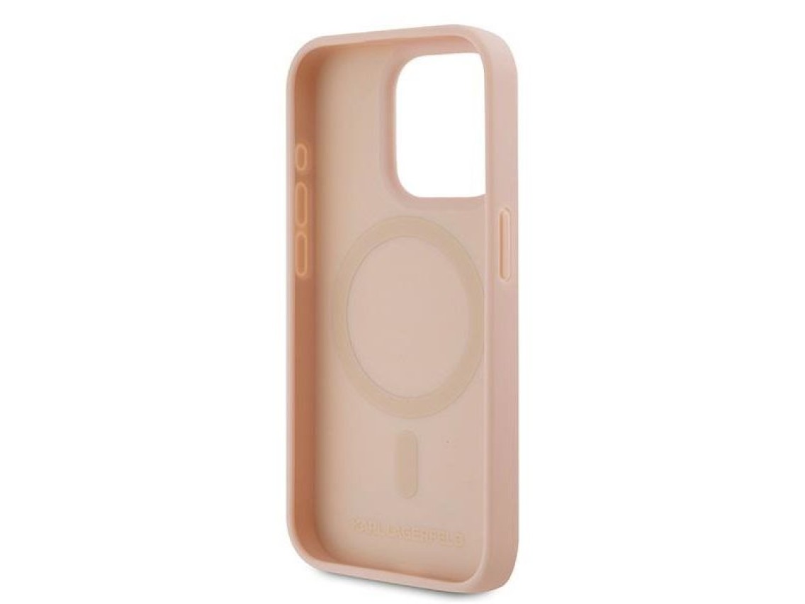 Karl Lagerfeld Leather Monogram Metal Logo case for iPhone 15 Pro - pink