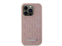 Karl Lagerfeld Leather Monogram Metal Logo case for iPhone 15 Pro - pink