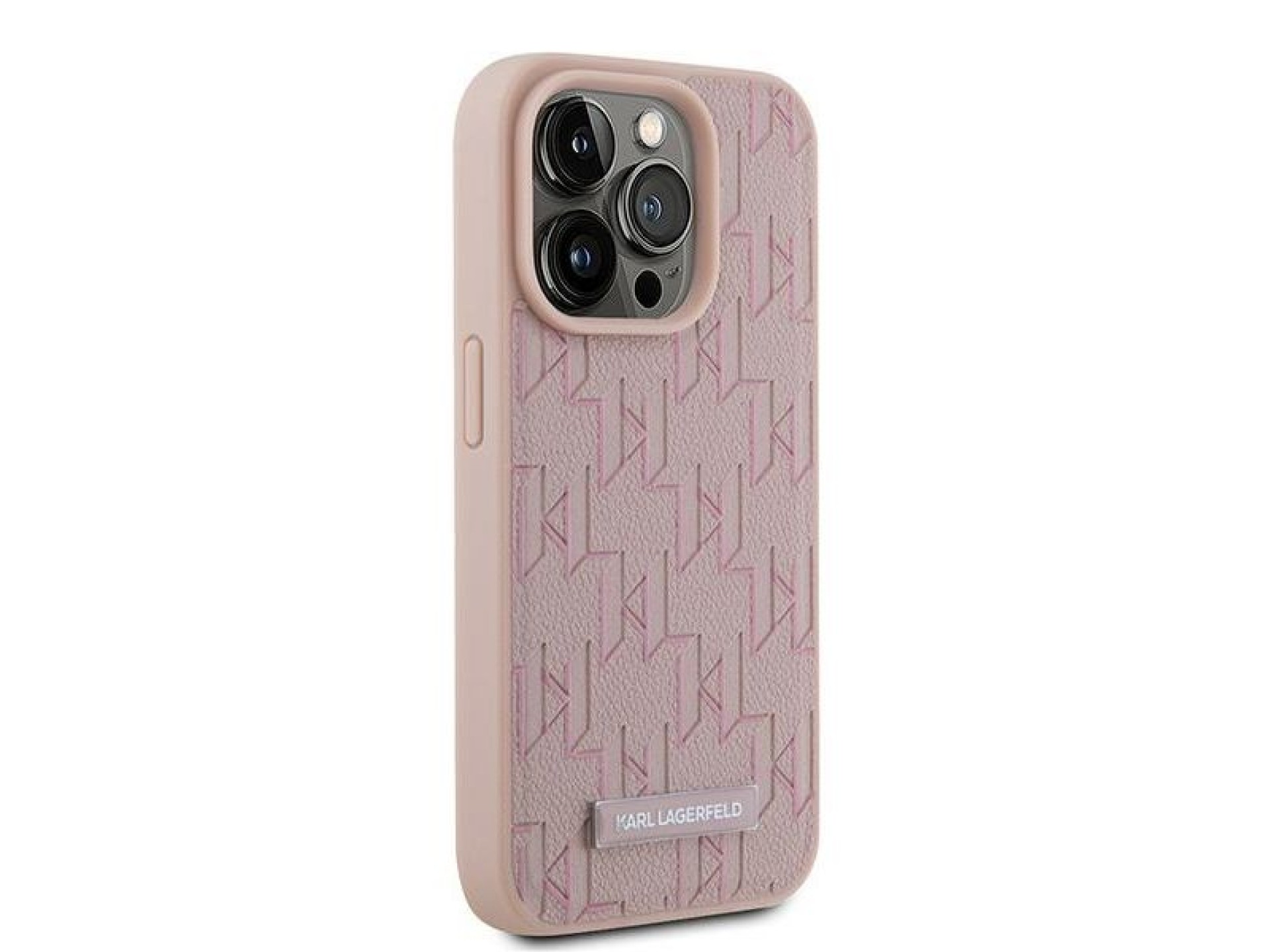 Karl Lagerfeld Leather Monogram Metal Logo case for iPhone 15 Pro - pink