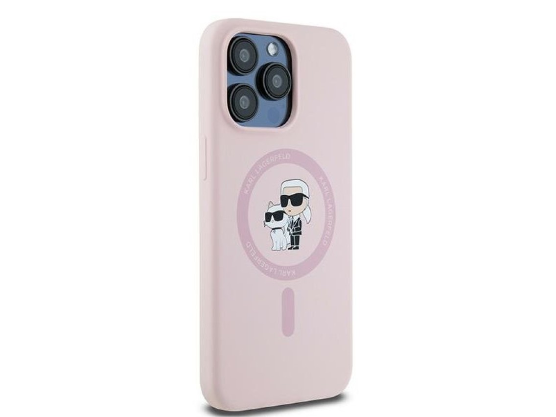 Funda de silicona Karl&Choupette MagSafe de Karl Lagerfeld para iPhone 15 Pro - Rosa