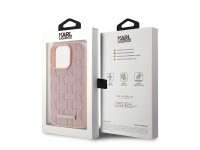 Karl Lagerfeld Leather Monogram Metal Logo case for iPhone 15 Pro - pink