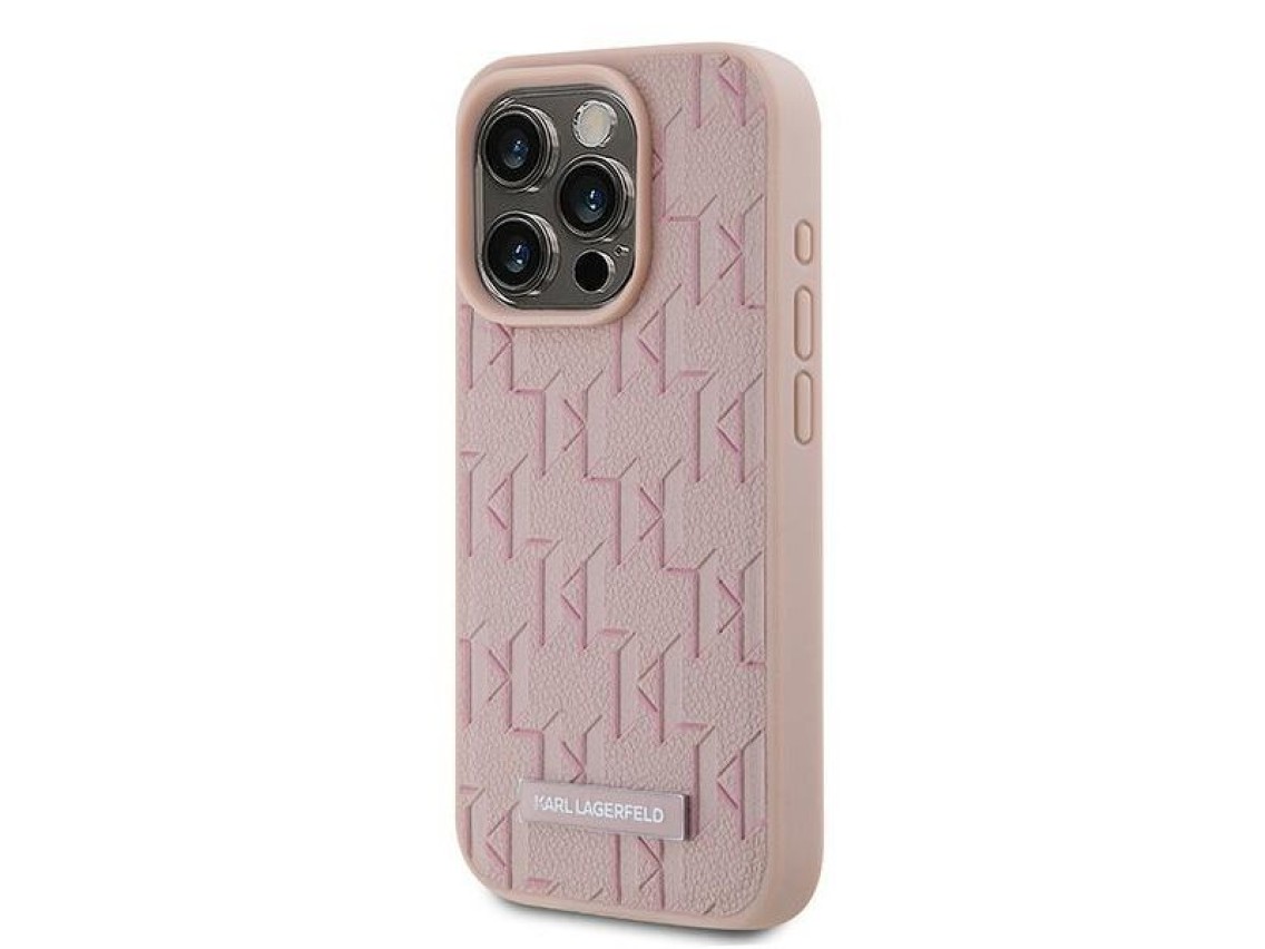 Karl Lagerfeld Leather Monogram Metal Logo case for iPhone 15 Pro - pink