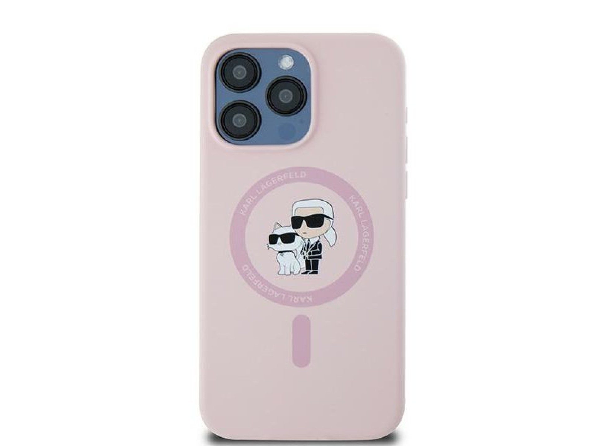 Funda de silicona Karl&Choupette MagSafe de Karl Lagerfeld para iPhone 15 Pro - Rosa