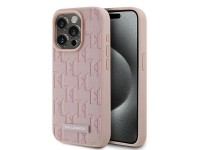 Karl Lagerfeld Leather Monogram Metal Logo case for iPhone 15 Pro - pink Karl Lagerfeld Leather Monogram Metal Logo case for iPhone 15 Pro - pink