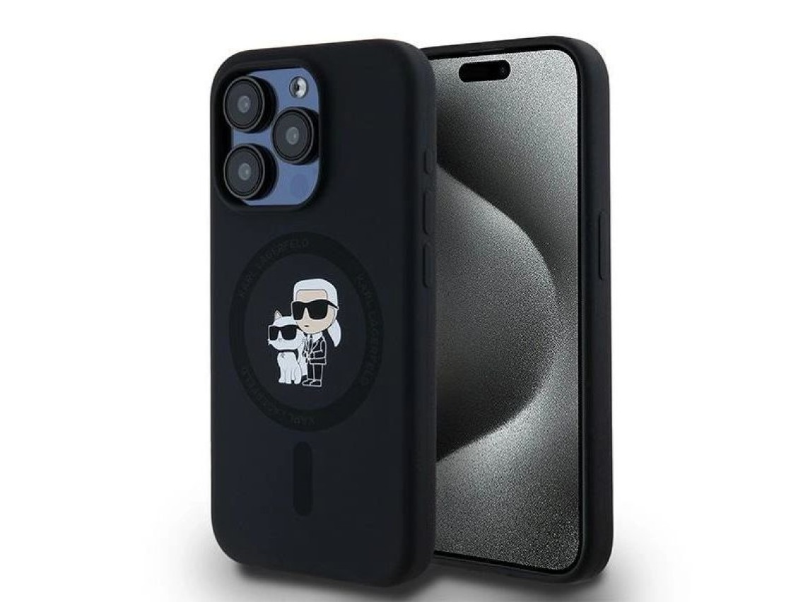 Karl Lagerfeld Silicone Karl&Choupette MagSafe case for iPhone 15 Pro - black