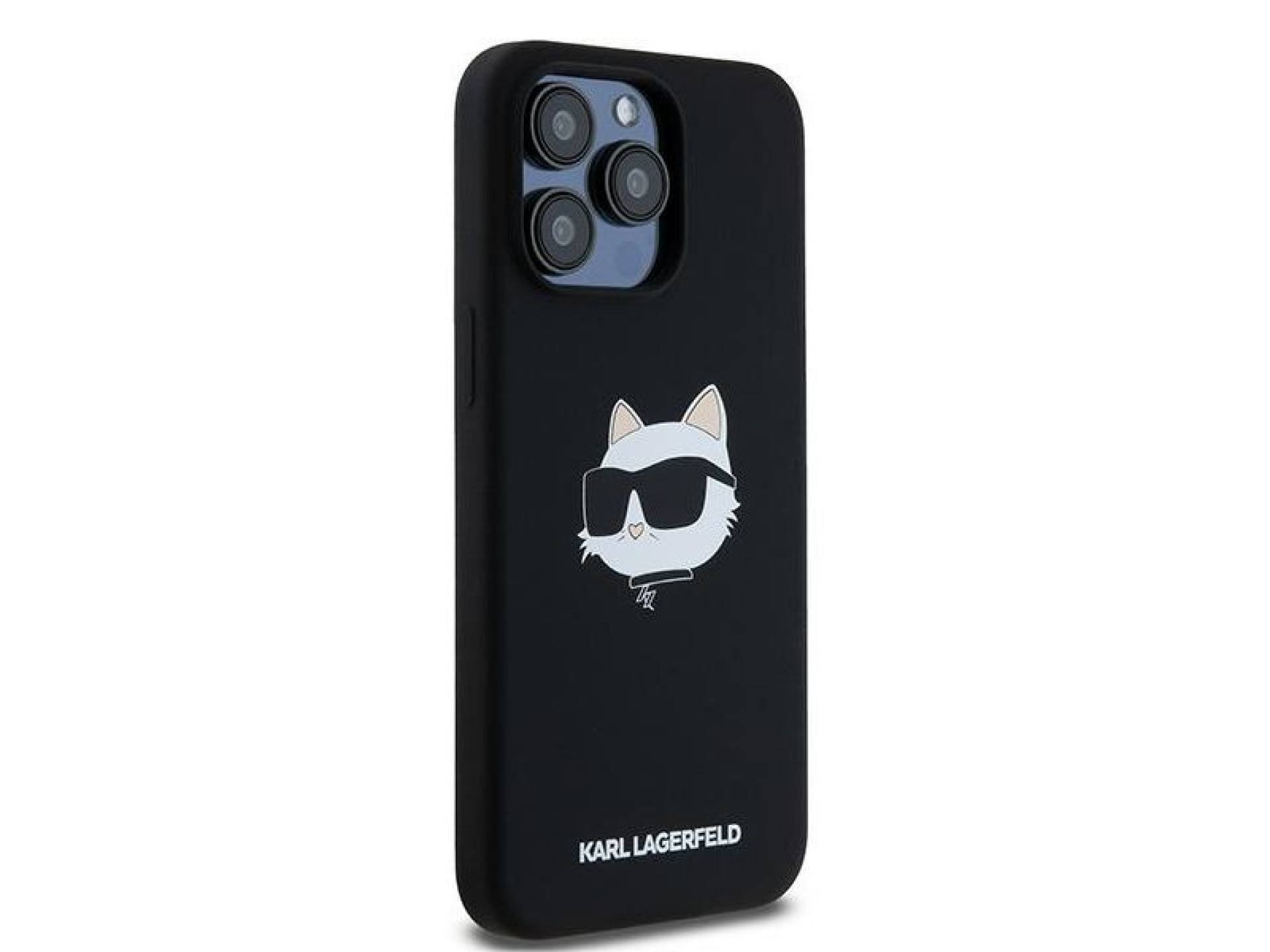 Capa MagSafe de silicone com a cabeça Choupette de Karl Lagerfeld para iPhone 15 Pro Max - preta