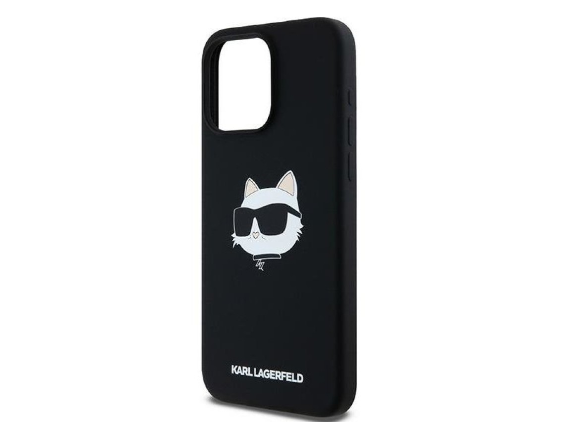 Capa MagSafe de silicone com a cabeça Choupette de Karl Lagerfeld para iPhone 15 Pro Max - preta