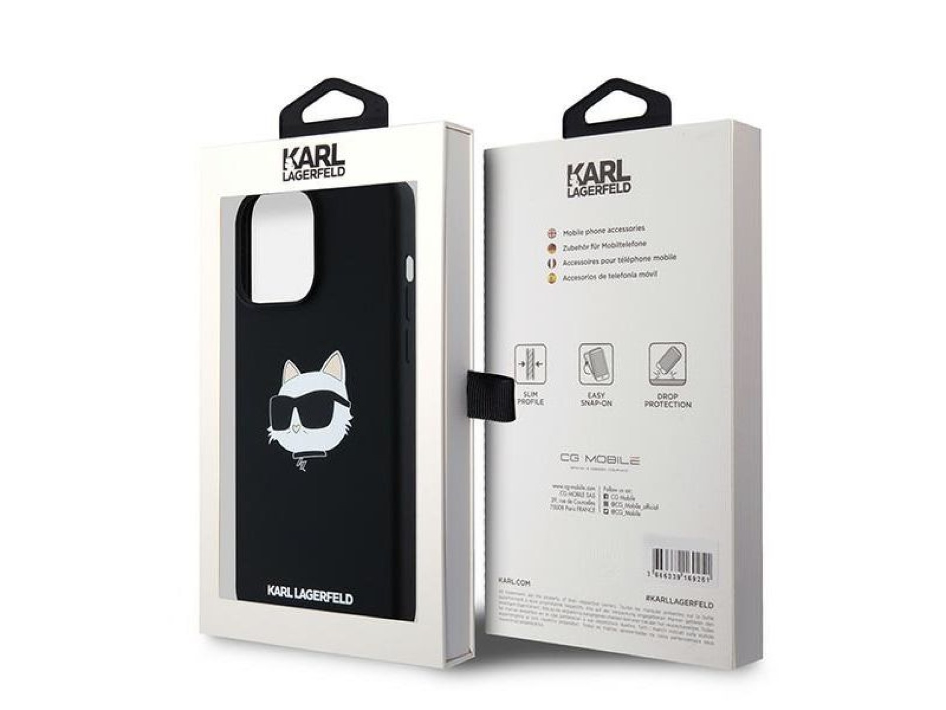 Capa MagSafe de silicone com a cabeça Choupette de Karl Lagerfeld para iPhone 15 Pro Max - preta