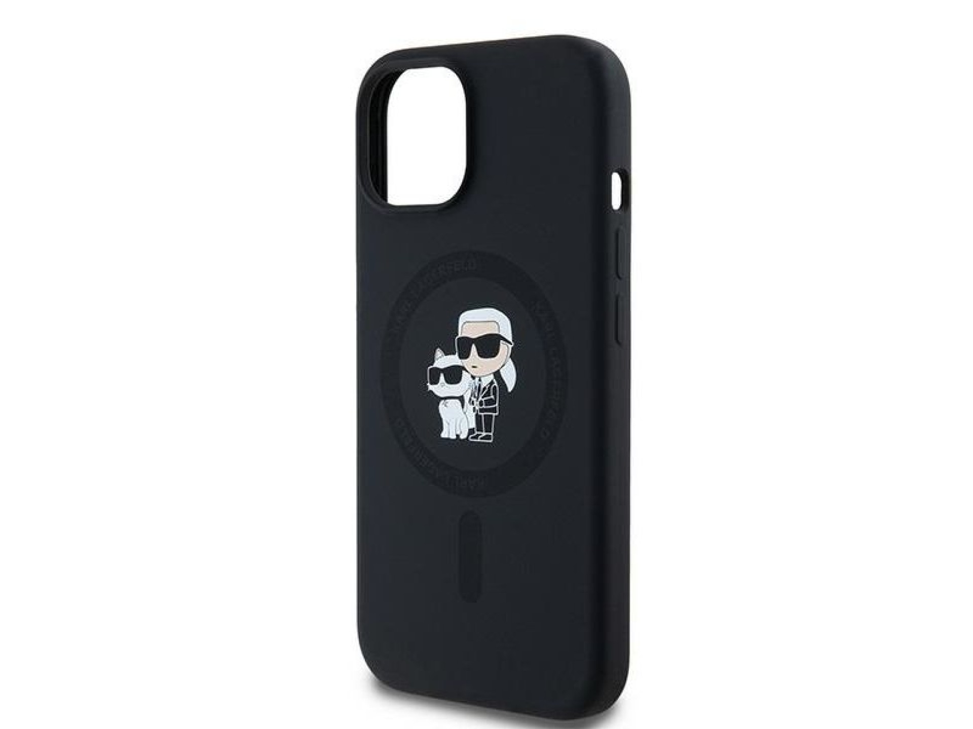 Funda de silicona Karl&Choupette MagSafe de Karl Lagerfeld para iPhone 15 Plus / 14 Plus - negra