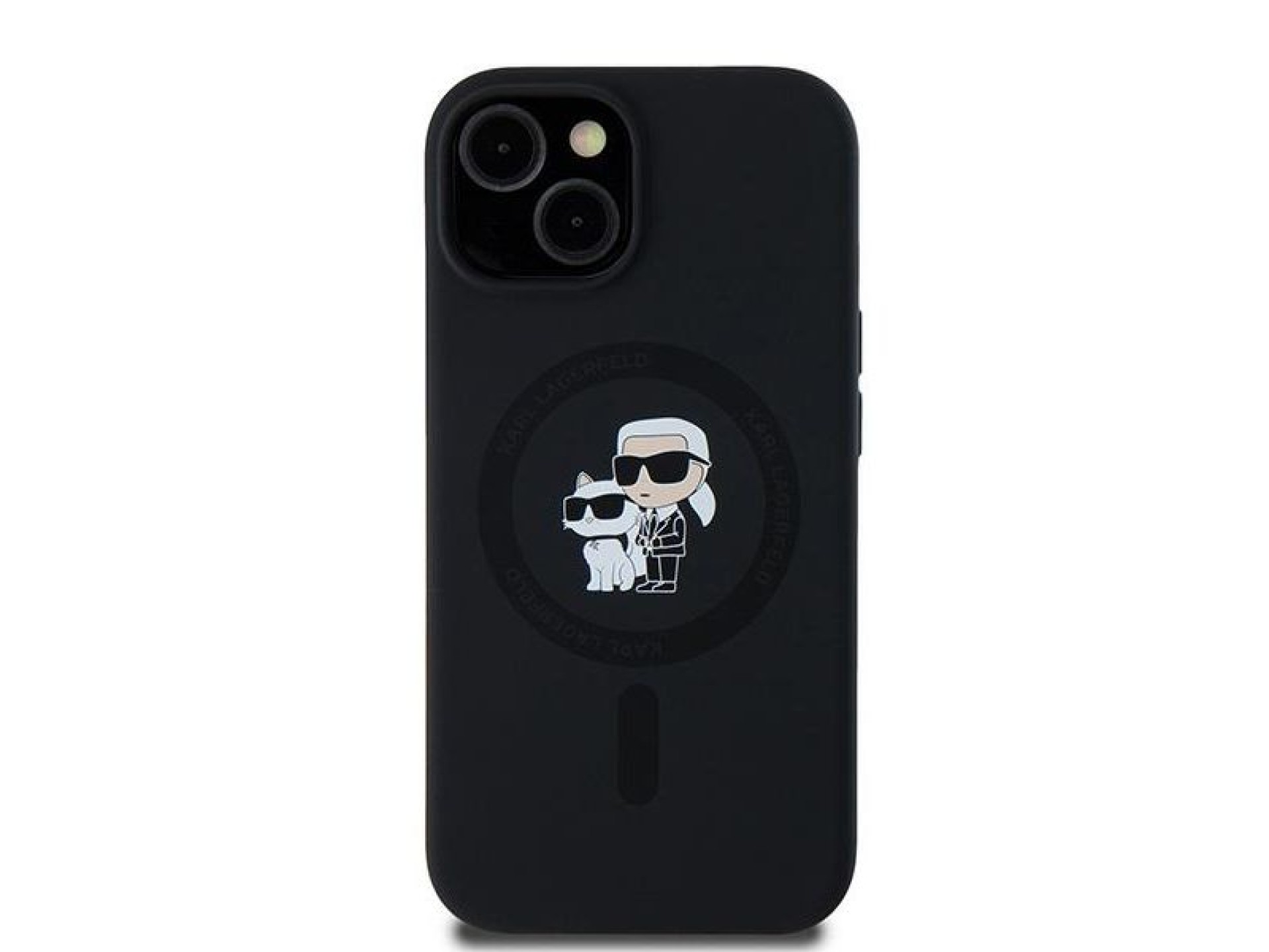 Funda de silicona Karl&Choupette MagSafe de Karl Lagerfeld para iPhone 15 Plus / 14 Plus - negra