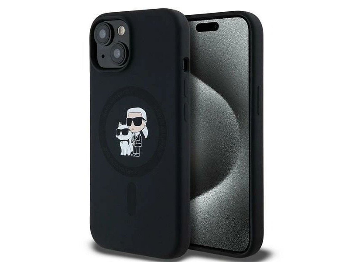 Funda de silicona Karl&Choupette MagSafe de Karl Lagerfeld para iPhone 15 Plus / 14 Plus - negra