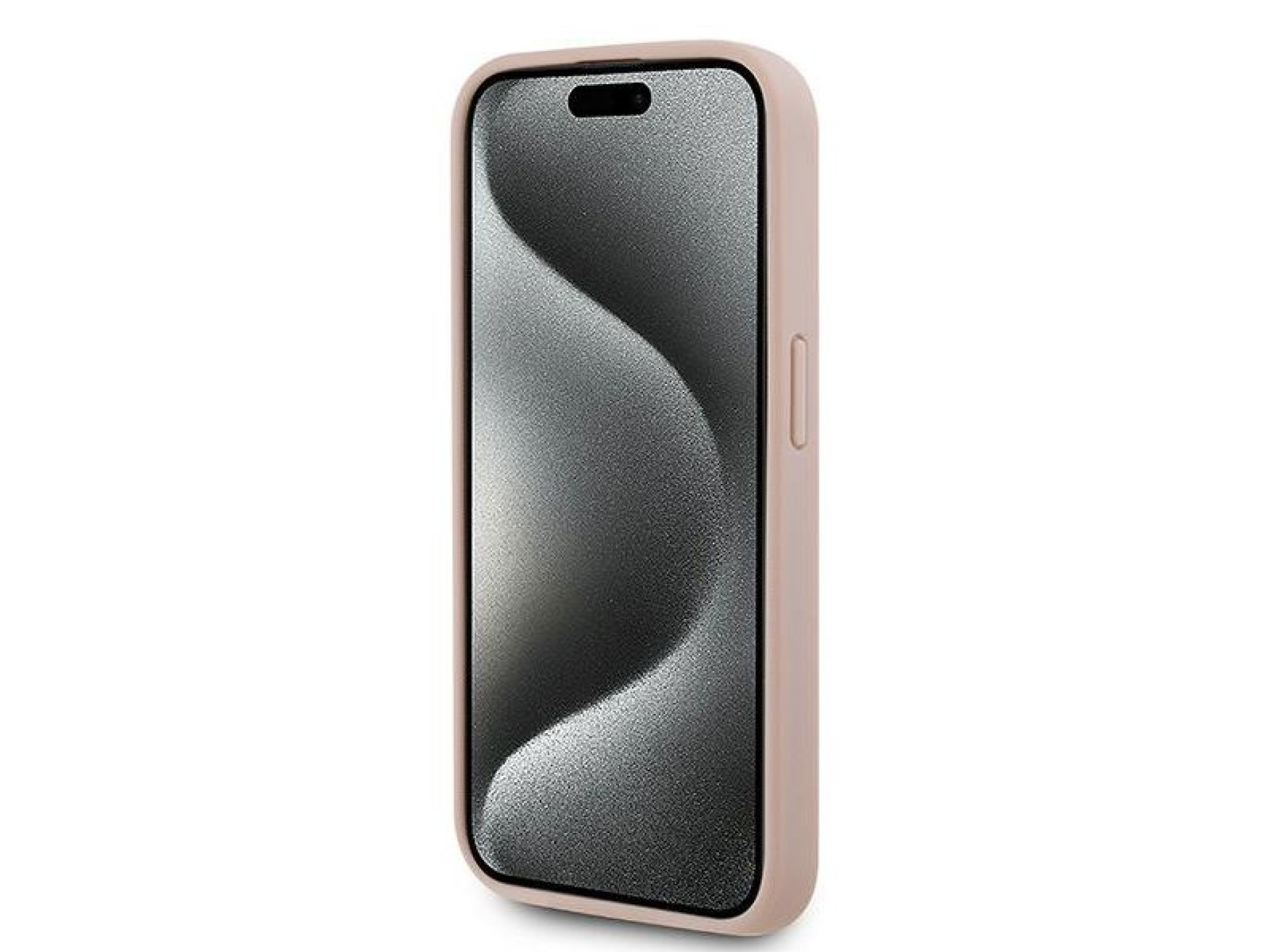 Capa Karl Lagerfeld em couro com monograma e logotipo metálico para iPhone 15 Pro Max - rosa