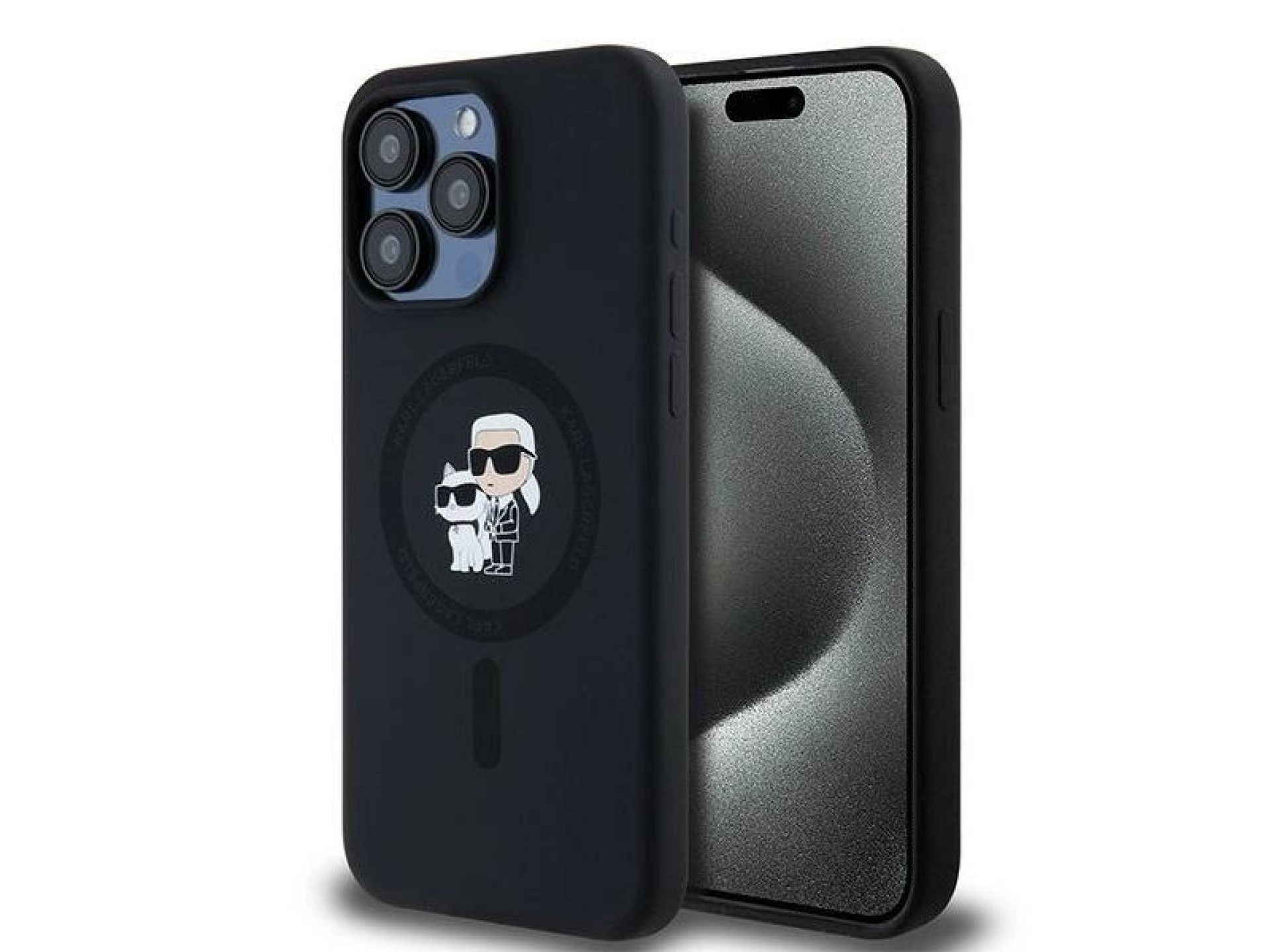 Capa MagSafe Karl Lagerfeld Silicone Karl&Choupette Ring para iPhone 15 Pro Max - preta