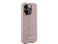 Capa Karl Lagerfeld em couro com monograma e logotipo metálico para iPhone 15 Pro Max - rosa Capa Karl Lagerfeld em couro com monograma e logotipo metálico para iPhone 15 Pro Max - rosa