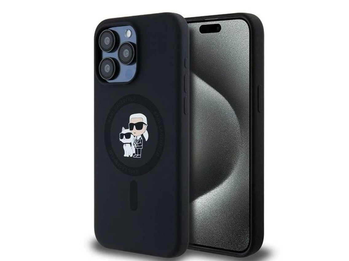 Capa MagSafe Karl Lagerfeld Silicone Karl&Choupette Ring para iPhone 15 Pro Max - preta