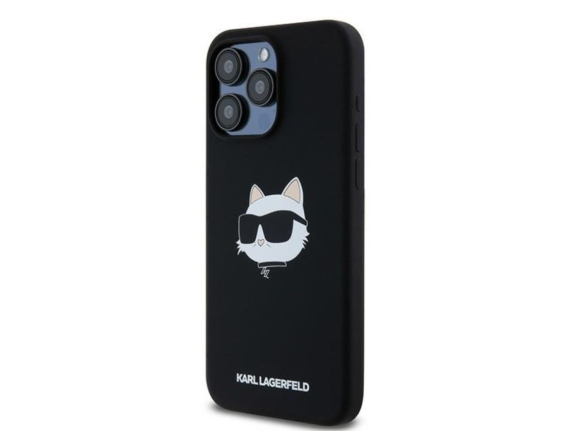 Capa MagSafe de silicone com a cabeça Choupette de Karl Lagerfeld para iPhone 15 Pro Max - preta