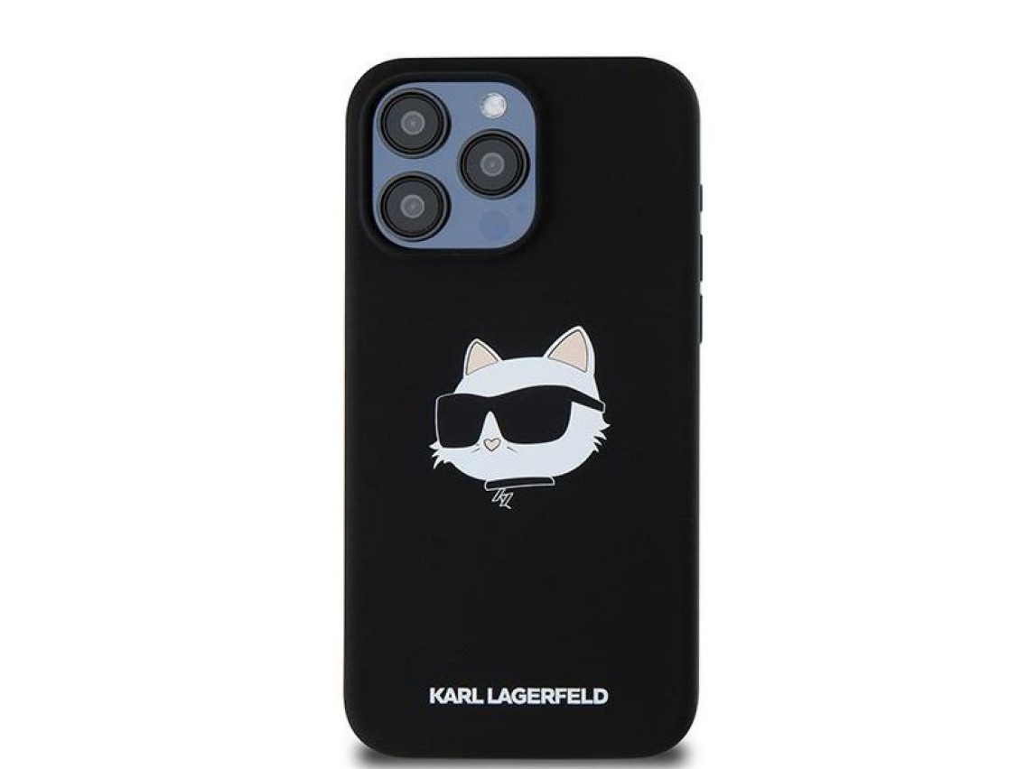 Capa MagSafe de silicone com a cabeça Choupette de Karl Lagerfeld para iPhone 15 Pro Max - preta