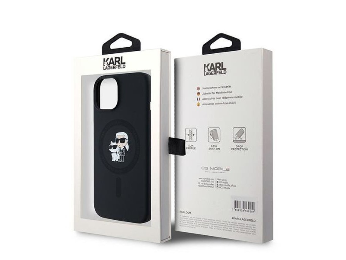 Funda de silicona Karl&Choupette MagSafe de Karl Lagerfeld para iPhone 15 Plus / 14 Plus - negra