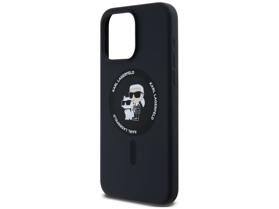 Capa MagSafe Karl Lagerfeld Silicone Karl&Choupette Ring para iPhone 15 Pro Max - preta